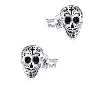 Mexican Sugar Skull Style Silver Ear Stud STS-5213